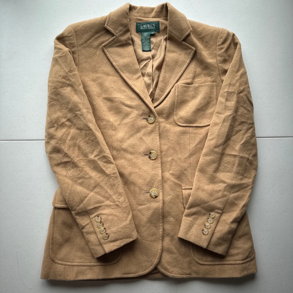 Lauren Ralph Lauren 100% Camel Hair Blazer Soft‎ Quiet Luxury Blazer Jacket Sz 6